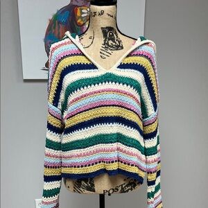 Lucky Brand Colorful Striped V-Neck Sweater